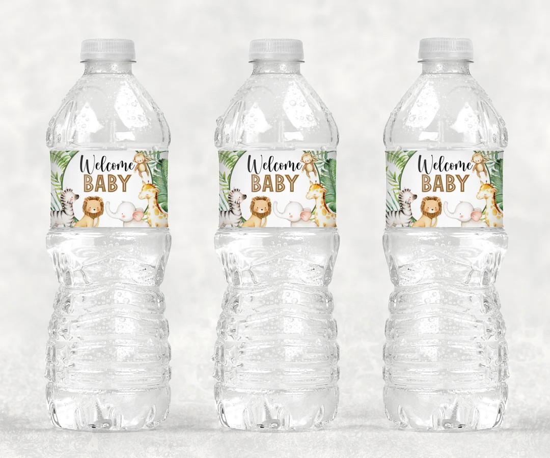 Jungle Baby Shower Water Bottle Labels Safari Animals Zoo Wild One Baby Shower Bottle Wrapper Pri... | Etsy (US)