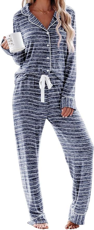 Aamikast Women's Pajama Sets Long Sleeve Button Down Sleepwear Nightwear Soft Pjs Lounge Sets | Amazon (US)