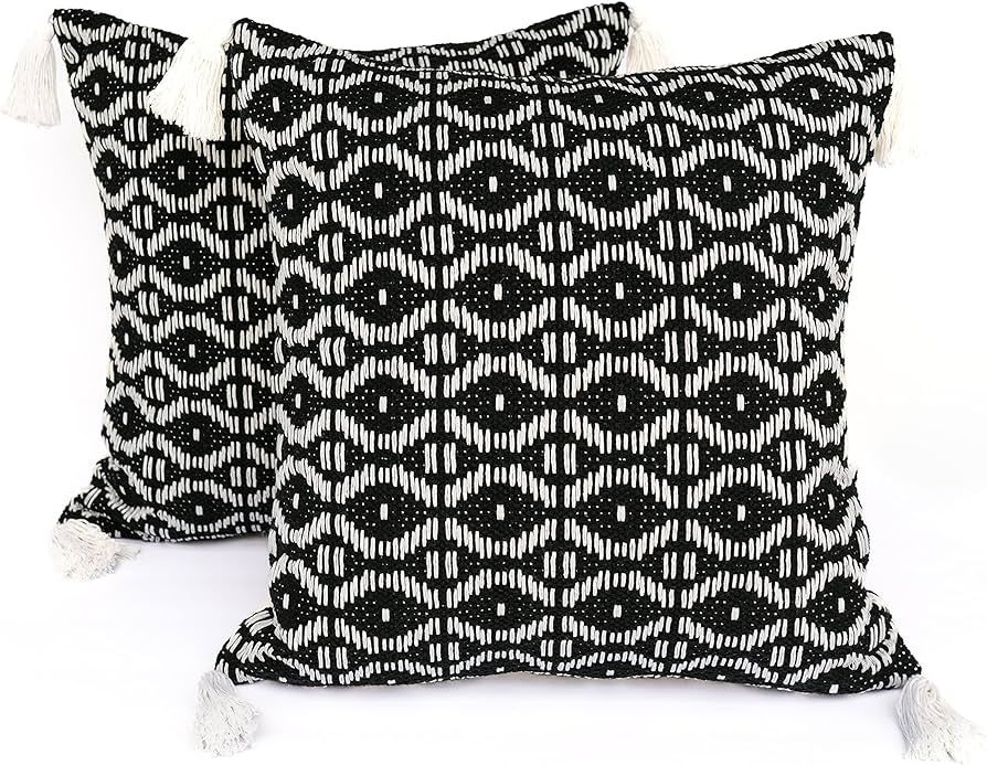 Palm and Porch - Boho Outdoor Pillow Covers - 20x20 Set of 2 - Woven Water Resistant Outdoor Pill... | Amazon (US)