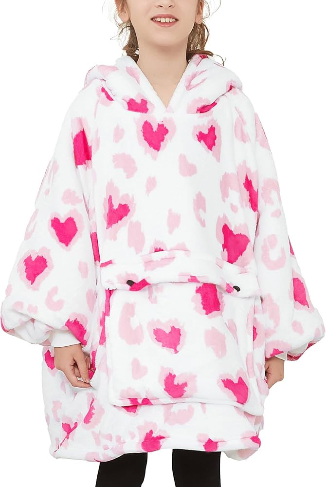 KFUBUO Wearable Blanket Hoodie for Kids Sherpa Patterns Oversized Sweatshirt Blanket With Pocket ... | Amazon (US)