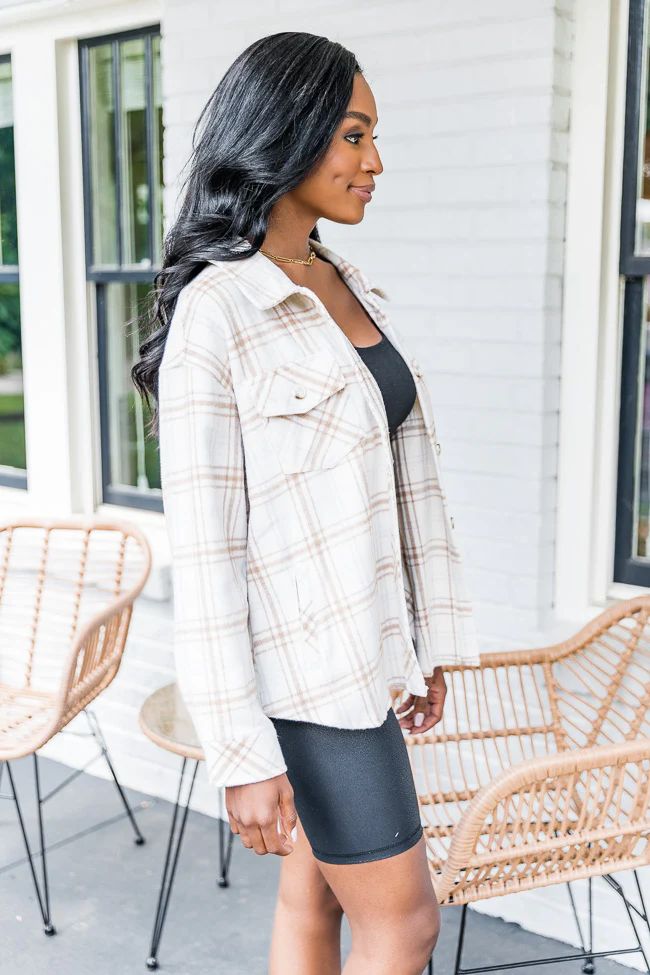 Hidden Shadows Cream/Tan Plaid Shacket | The Pink Lily Boutique