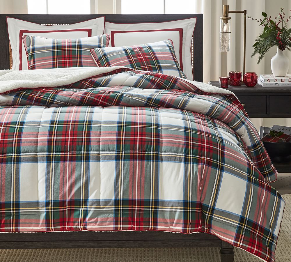 Stewart Plaid Cotton Sherpa Comforter, King/Cal. King | Pottery Barn (US)