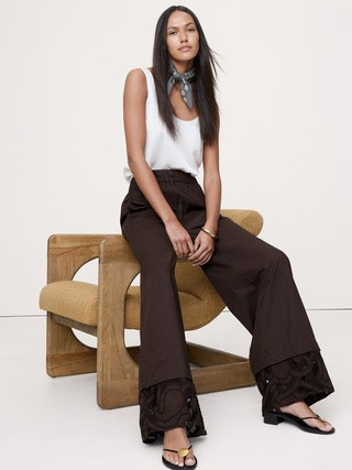 Embroidered Cotton Poplin Cropped Pull-On Pant | Banana Republic (US)