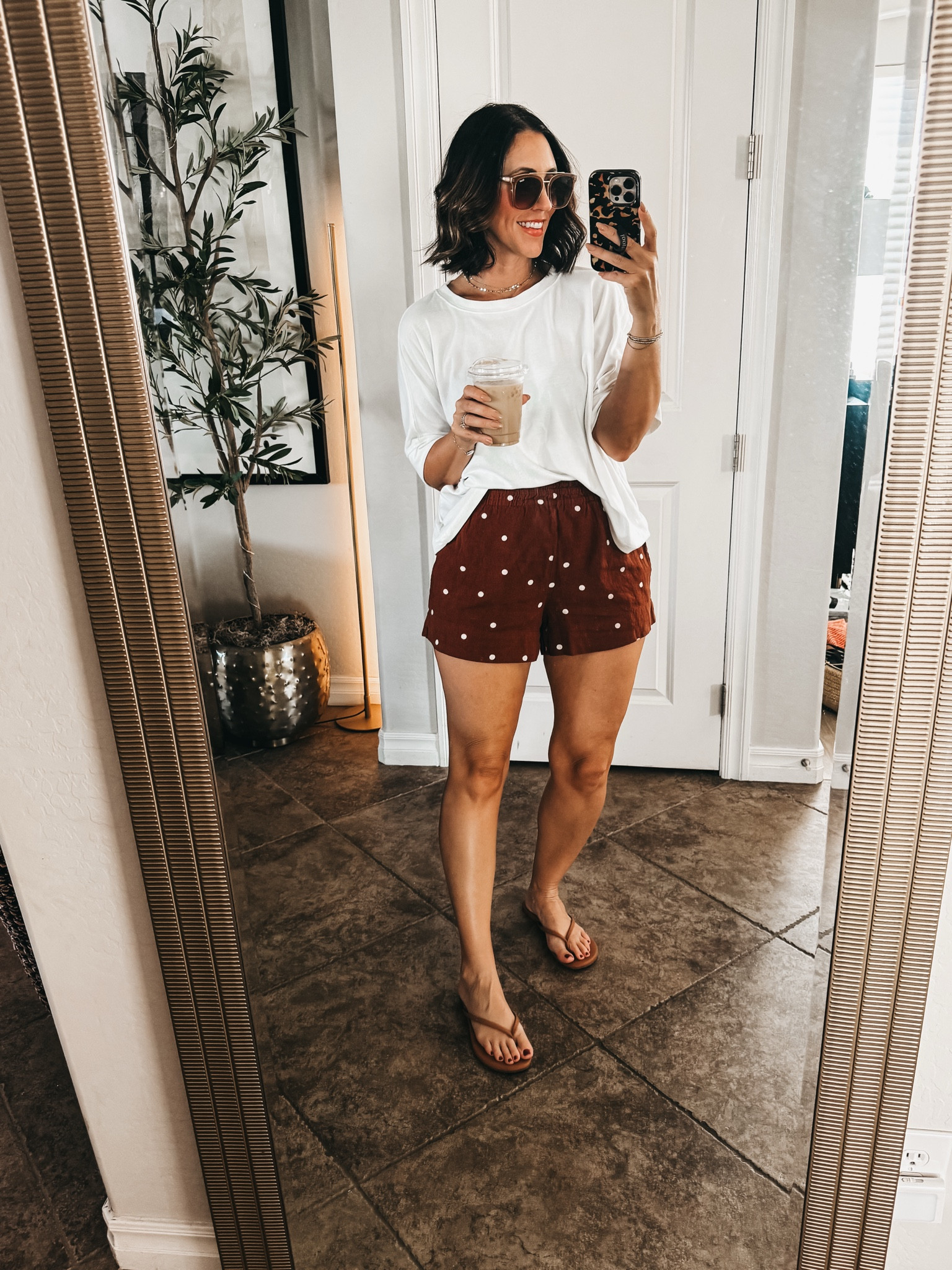 Coffee run fit ☕️ Can’t go wrong with a classic white tee and these polka dot shorts — comfy, cute, and exactly what I reach for on repeat this time of year.

– Tee – size small
– Shorts – size small (running low on stock!)

Grab them before they’re gone!
#casualoutfit #polkadotshorts #summerstyle #whitetee #momstyle #ltkfindsunder50 #ootd

#LTKootd #LTKOver40 #LTKSaleAlert