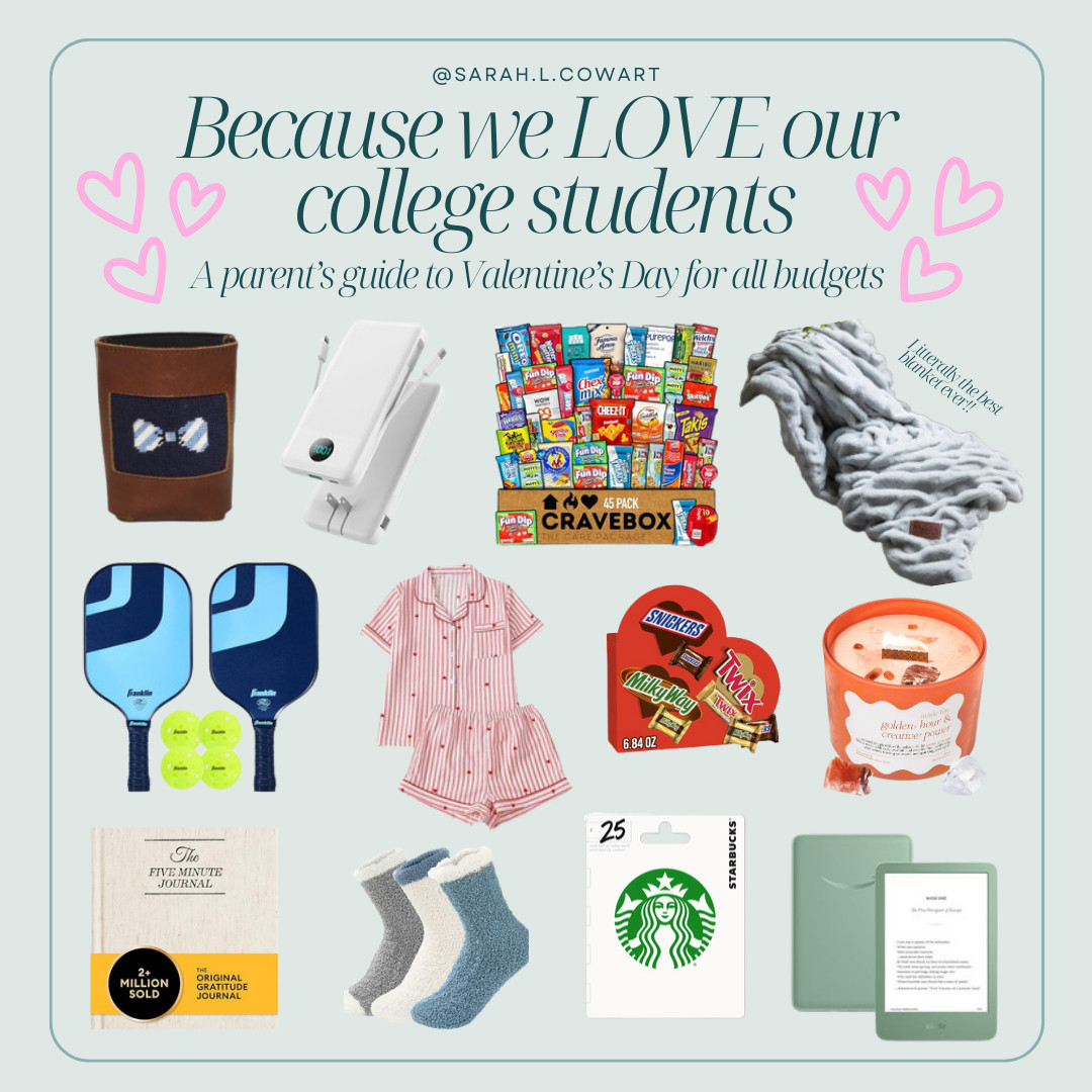 💌 Valentine’s Day Gift Ideas for College Students
Thoughtful picks from $5 and up

If you’re sending a little Valentine’s love to your college student, these are gifts that feel personal, useful, and genuinely appreciated.

🧵 Needlepoint coozie. Fun, personal, and something they will use way more than you think.
🔋 Portable charger. A true college essential and one of those gifts they never know they need until they really need it.
🍿 Snack box. Always a win, especially during late nights and busy weeks.
🛋️ CMFRT Dreamer blanket. We have this and absolutely love it. It is incredibly cozy and a perfect dupe for the $400 blanket everyone talks about. They also consistently have deals, which makes it even better.
🏓 Pickleball set. Fun, social, and a great way to take a break from studying.
👚 Red stripe pajama set. Comfortable, classic, and easy to wear year round.
🕯️ Valentine chocolate candles. Cozy, festive, and an easy way to make a dorm or apartment feel like home.
📓 Five Minute Journal. Great for routines, reflection, and grounding during busy semesters.
🧦 Cozy socks. Simple but always appreciated.
☕ Starbucks gift card. Because caffeine is part of the college experience.
📖 Kindle. Perfect for readers, note takers, and students trying to cut down on screen time.

And if you’re wondering how this usually lands with a college student, it sounds something like this:

“I was not expecting this.”
“This is actually perfect.”
“Wait, how did you know I needed this?”

Sometimes the best Valentine’s gift is simply feeling seen.

#CollegeParentLife #CollegeCarePackage #ValentinesDayIdeas #ThoughtfulGifting #ParentSupport 

 #LTKValentine #LTKmomlife #LTKU