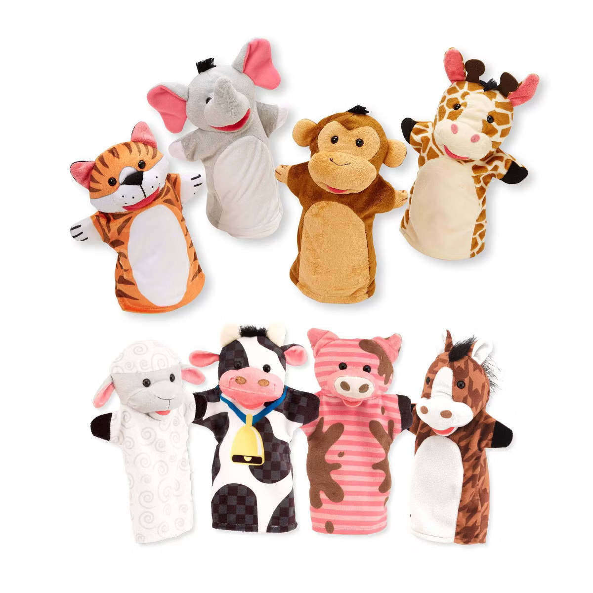 Melissa & Doug Animal Hand Puppets (Set of 2, 4 animals in each) - Zoo Friends and Farm Friends | Target