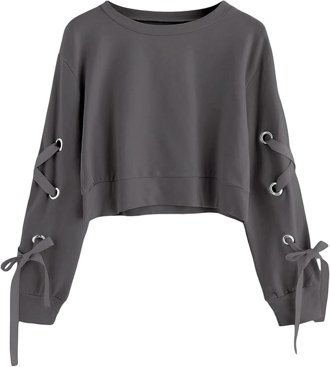 SweatyRocks Women's Casual Lace Up Long Sleeve Pullover Crop Top Sweatshirt | Amazon (US)
