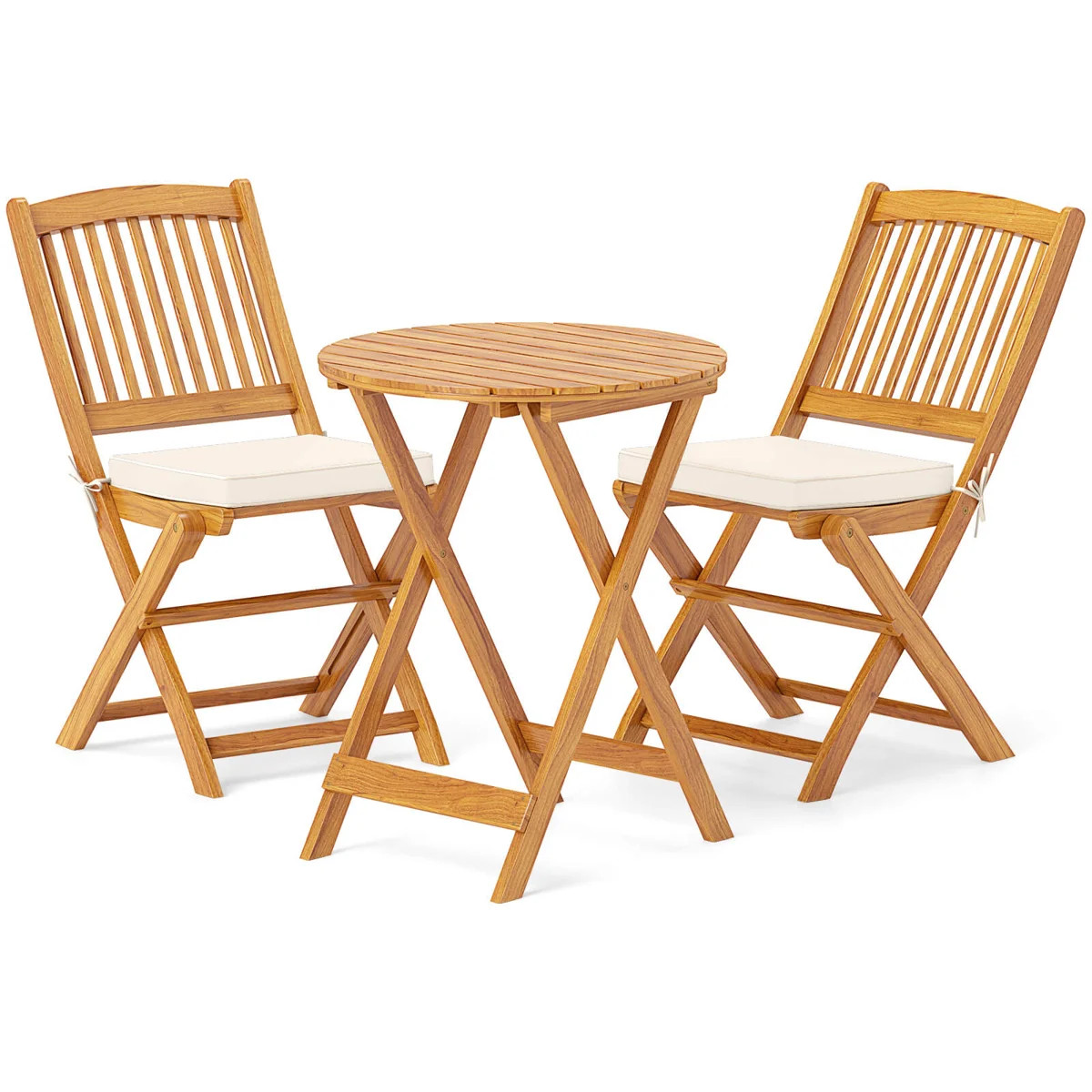 3-Piece Folding Acacia Wood Patio Bistro Set with Cushions | Wayfair North America