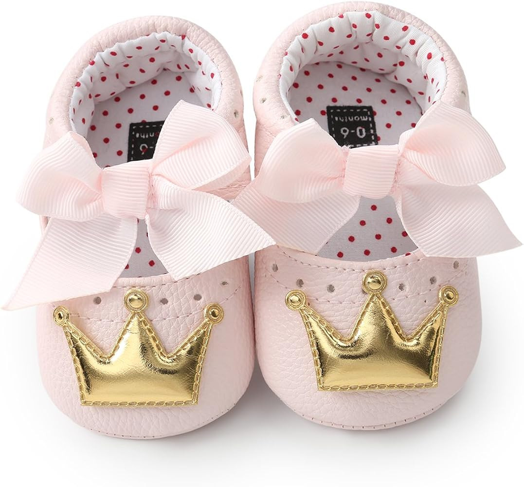 Meckior Infant Baby Girls Crown Mary Jane Soft Sole Bowknot Princess Shoes Newborn Prewalker Wedding | Amazon (US)