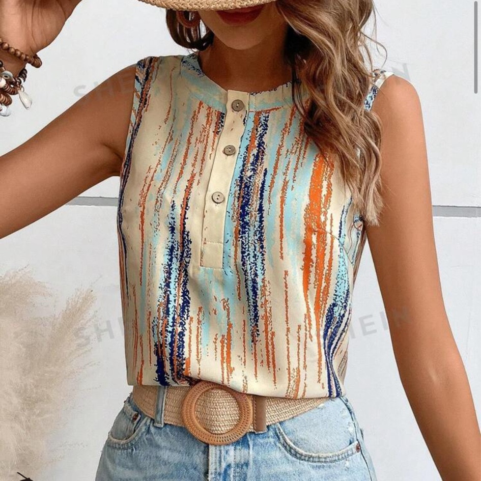 Casual Striped Printed Sleeveless Tank With Buttons

#LTKBeauty #LTKStyleTip