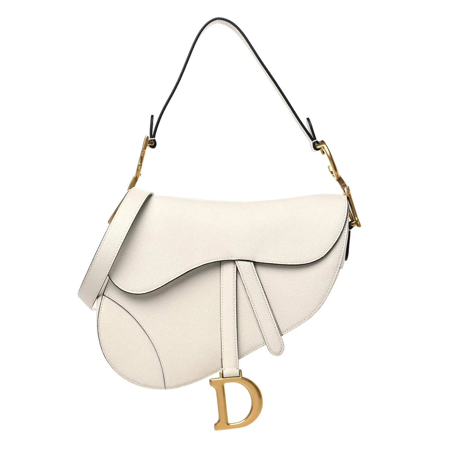 CHRISTIAN DIOR Grained Calfskin Saddle Bag With Strap Latte | FASHIONPHILE (US)