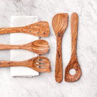 Olive Wood 5 Piece Kitchen Utensil Set | Cooking Utensils Wooden Utensils| Spoons, Spatula & Spork | | Etsy (US)
