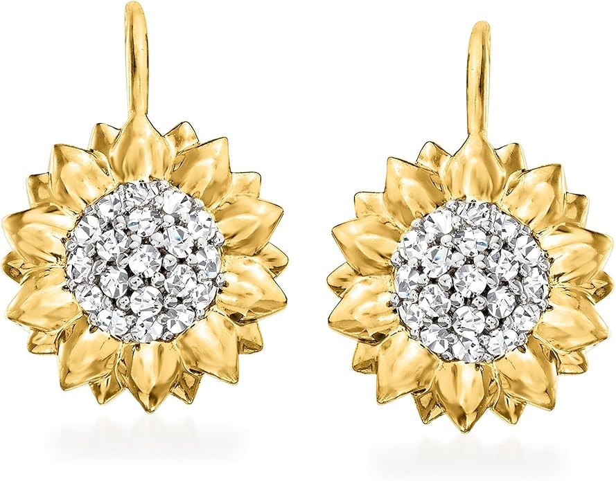 Ross-Simons 0.40 ct. t.w. White Topaz Sunflower Drop Earrings in 18kt Gold Over Sterling | Amazon (US)