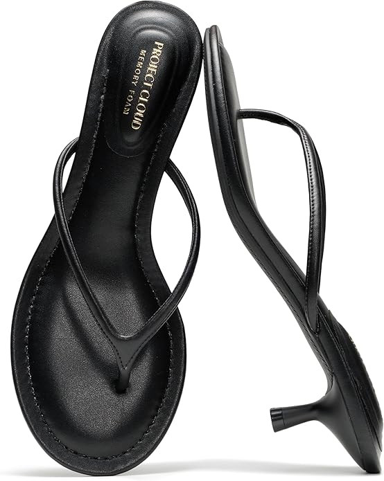 Project Cloud 100% Genuine Leather Kitten Heels for Women Footwear - Memory Foam Fashion Thong He... | Amazon (US)