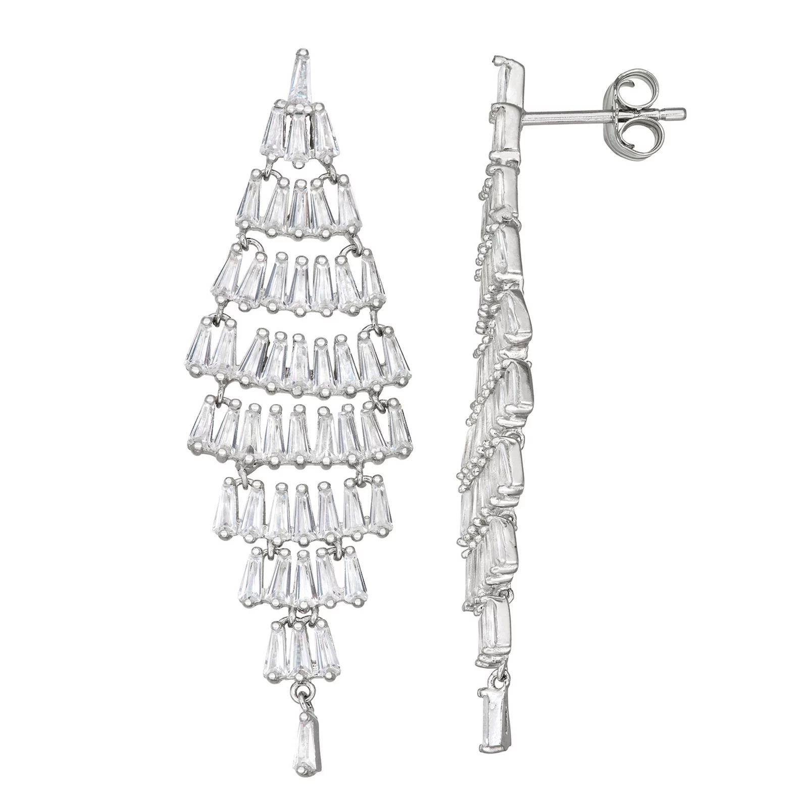 Sterling Silver Cubic Zirconia Baguette Chandelier Earrings, Women's, White | Kohl's