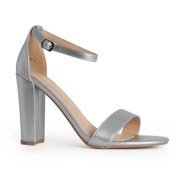 J. Adams Shirley High Silver Comfortable Heels for Women | Open Toe Ankle Strap Sandal Block Heel... | Walmart (US)