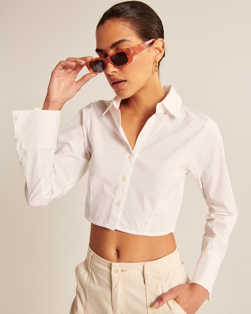 Women's Cropped Poplin Button-Up Shirt | Women's Tops | Abercrombie.com | Abercrombie & Fitch (US)
