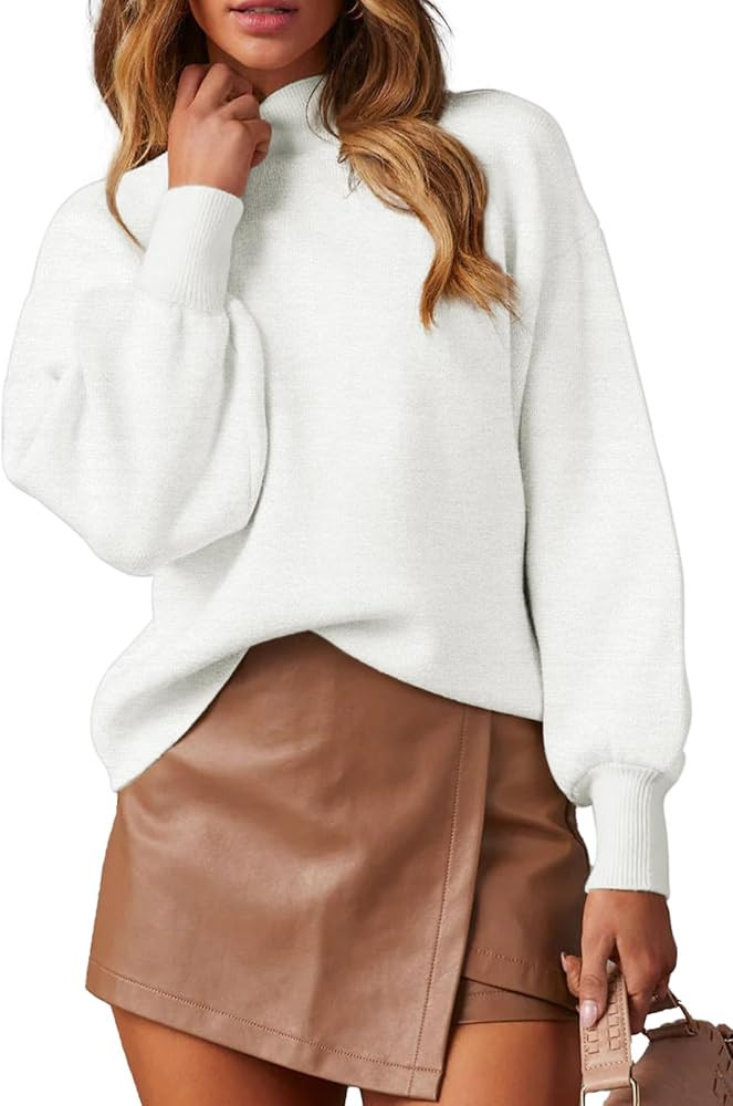 WEACZZY Women's 2025 Fall Fashion Casual Sweaters Mock Neck Long Lantern Sleeve Lightweight Knit ... | Amazon (US)