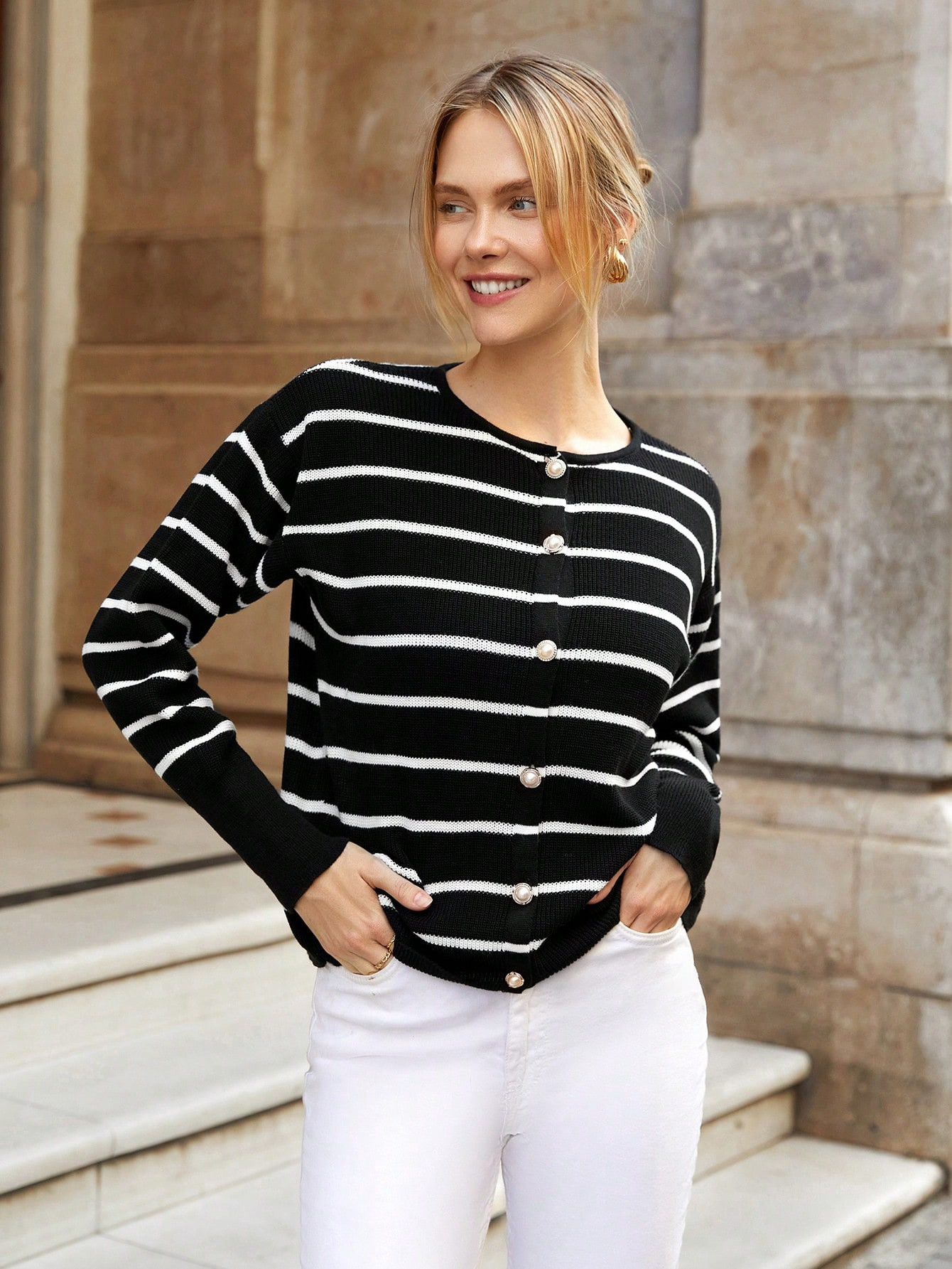 SHEIN Cardigan modelli righe spalle cadenti | SHEIN