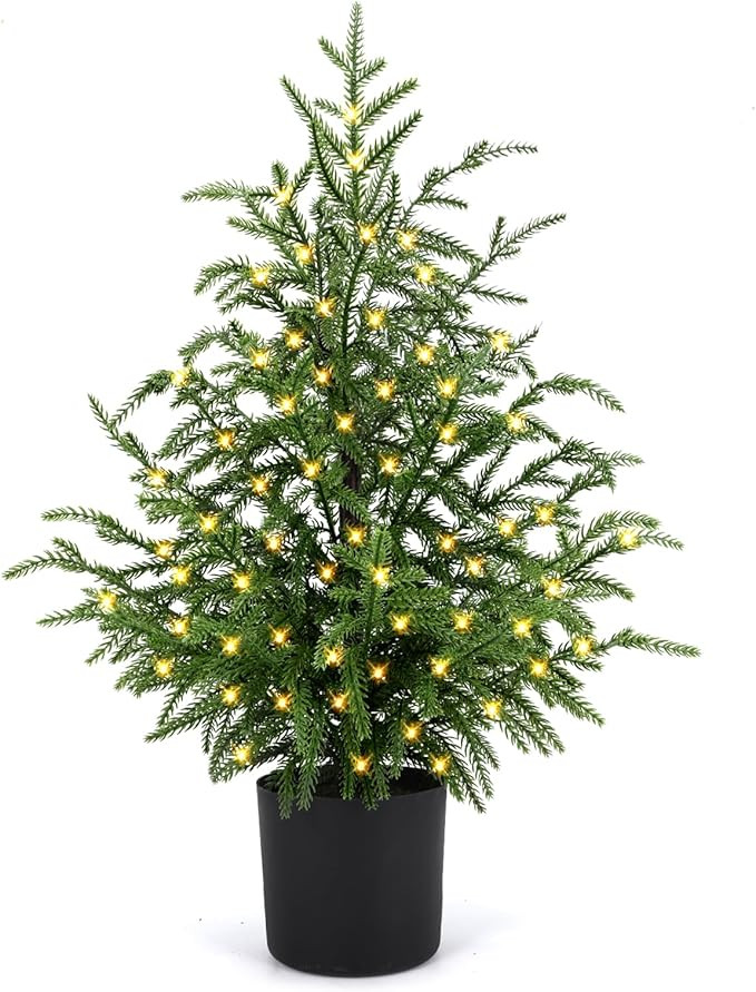 2FT Pre-Lit Artificial Norfolk Pine Christmas Tree – Tabletop Faux Tree with 50 LED Lights & 8-... | Amazon (US)