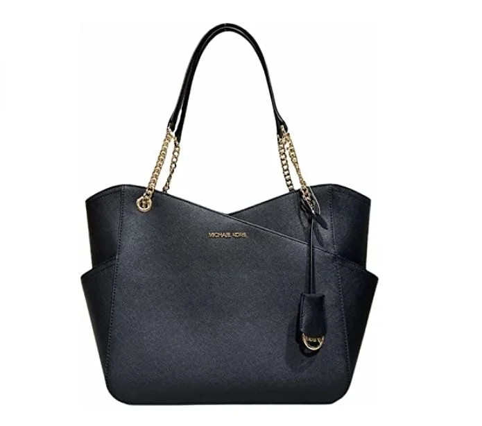 Michael Kors Jet Set Travel Large Top Zip Chain Tote Black Saffiano Leather | Walmart (US)