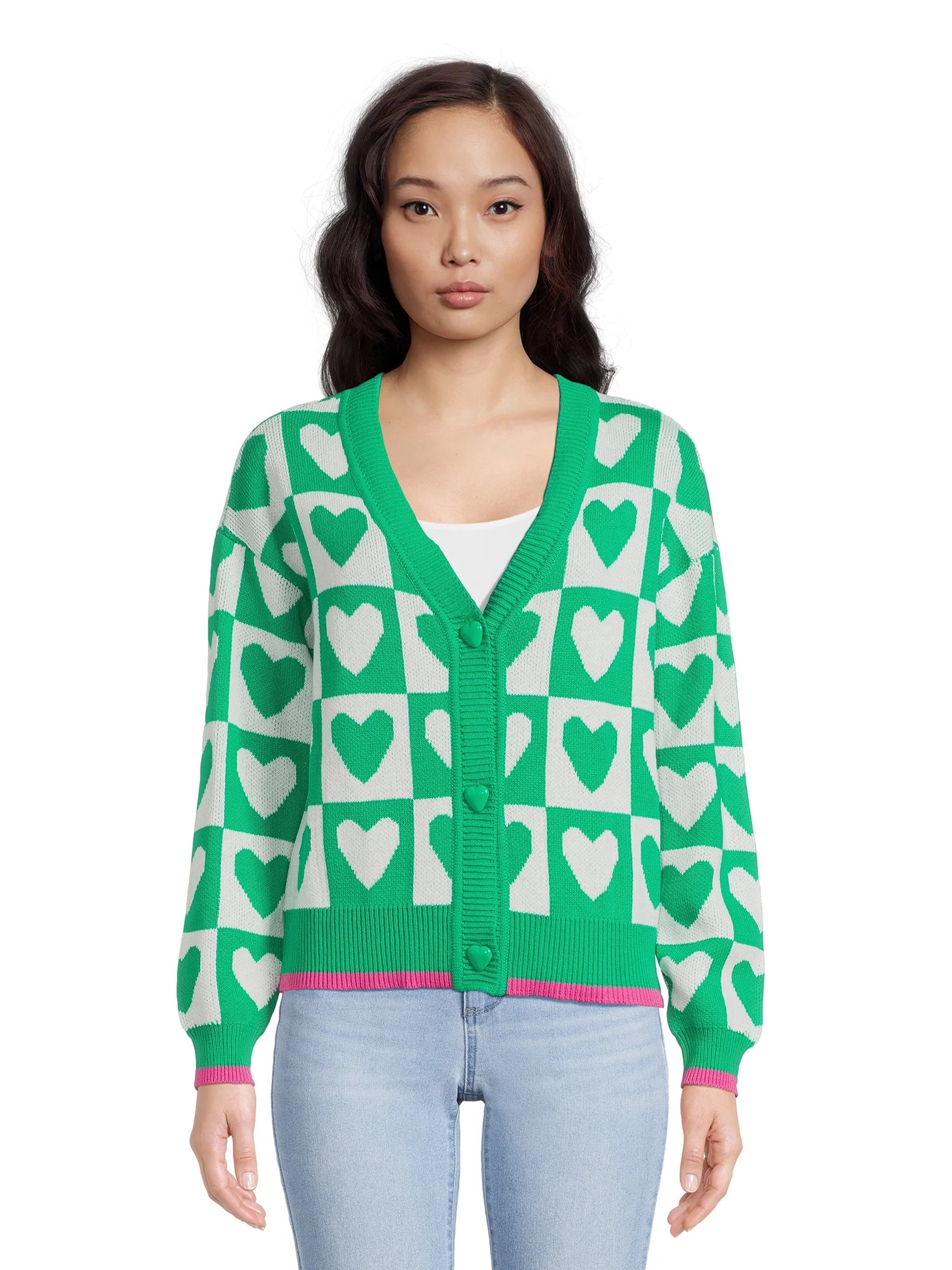 99 Jane Street Women's Long Sleeve V-Neck Button Front Cardigan | Walmart (US)