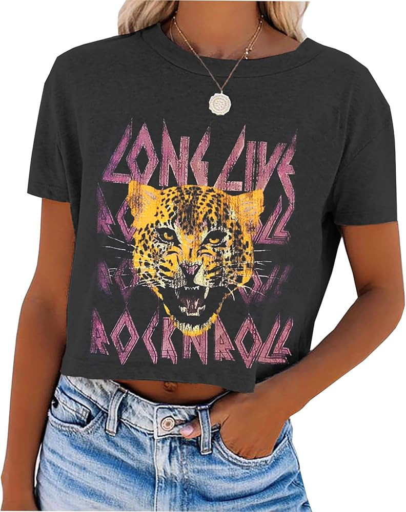 Vintage Tiger Printed Crop Tops for Women Leopard Tiger Graphic Tees Animal Lover T Shirts School... | Amazon (US)