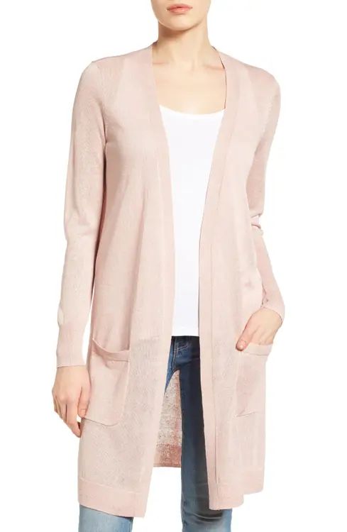 Halogen® Long Linen Blend Cardigan (Regular & Petite) | Nordstrom