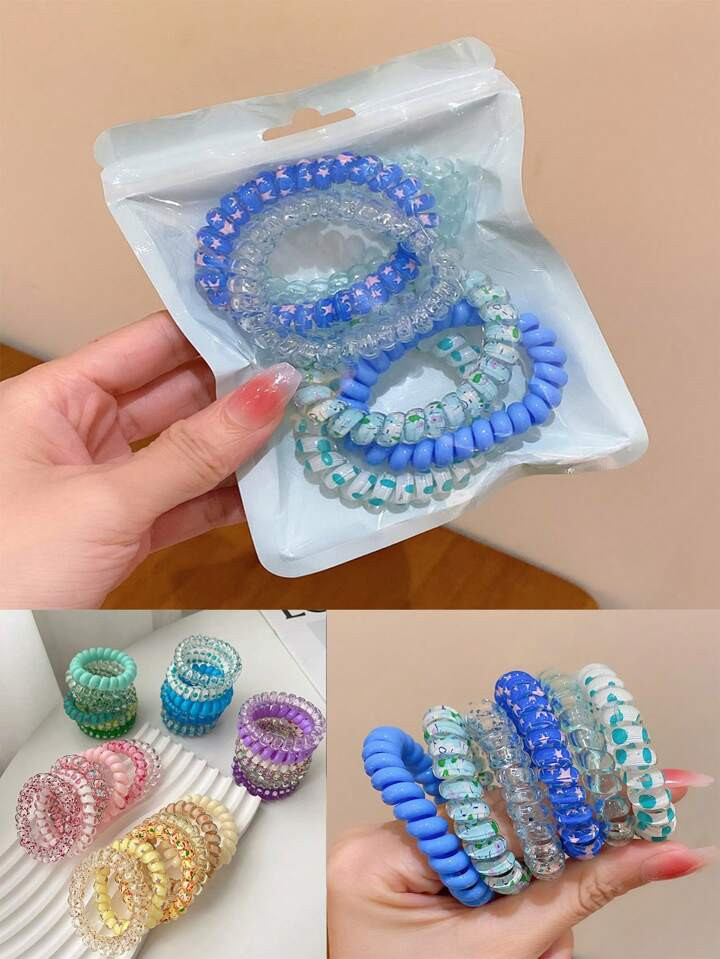 6pcs Ombre Spiral Snag-Free Hair Ties, Seamless Women Hair Bands, Candy Color Hair Accessories, W... | SHEIN
