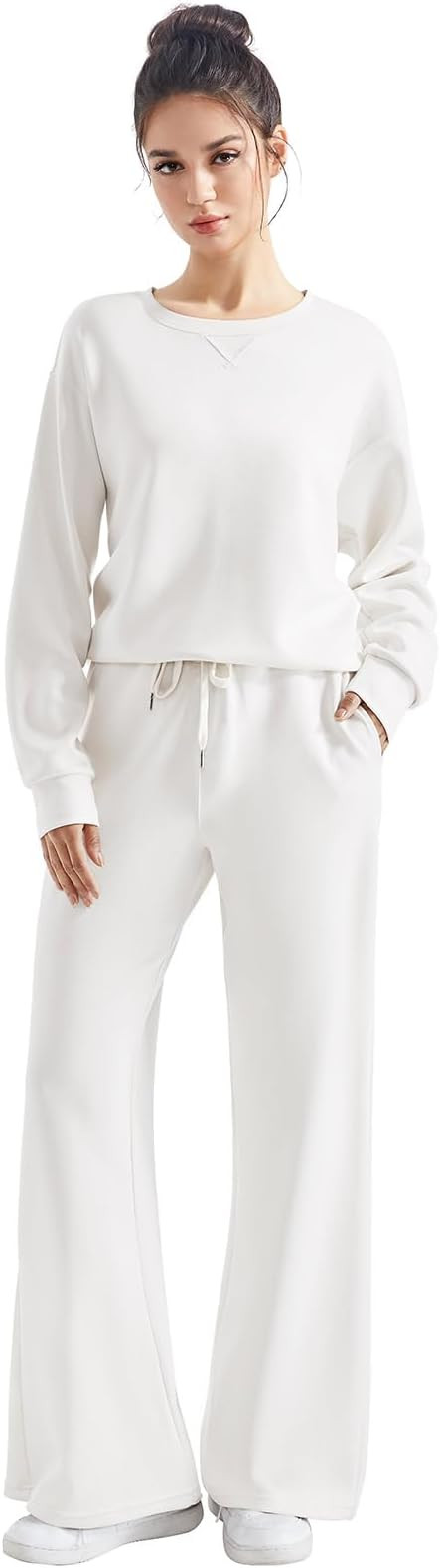 SUUKSESS Women Modal Fall 2 piece outfits Oversized Sweatshirt Wide Leg Pants | Amazon (US)