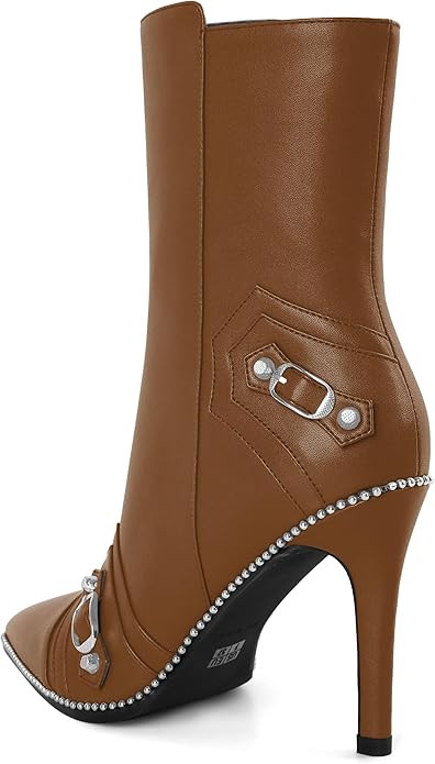AUMOTED Pointed Toe Side Zipper Stiletto High Heel Buckle Ankle Boots for Women Sexy Mid Calf Boo... | Amazon (US)
