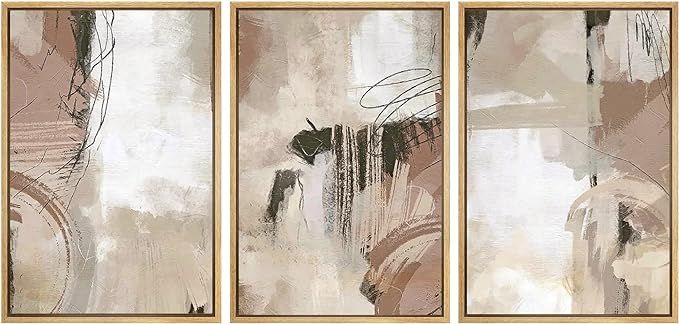 SIGNWIN Framed Canvas Print Wall Art Set Brown Pastel Watercolor Paint Strokes Shapes Abstract Il... | Amazon (US)