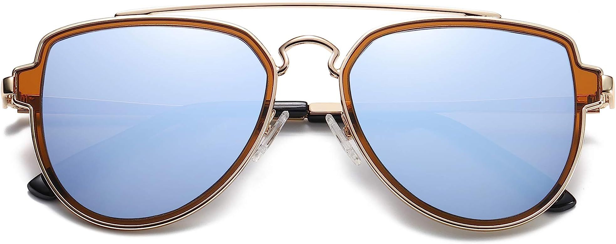 SOJOS Polarized Double Bridge Aviator Sunglasses for Men Women Mirrored Lens SJ1051 | Amazon (US)