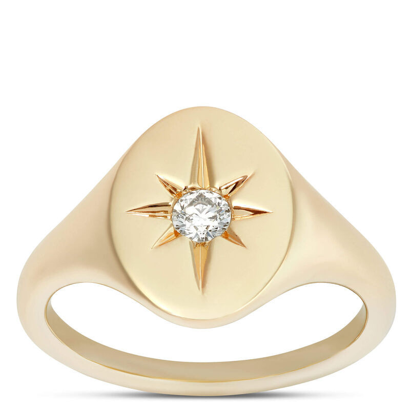 Ikuma Round Diamond Oval Signet Pinky Ring Size 4.5, 14K Yellow Gold | Ben Bridge Jeweler