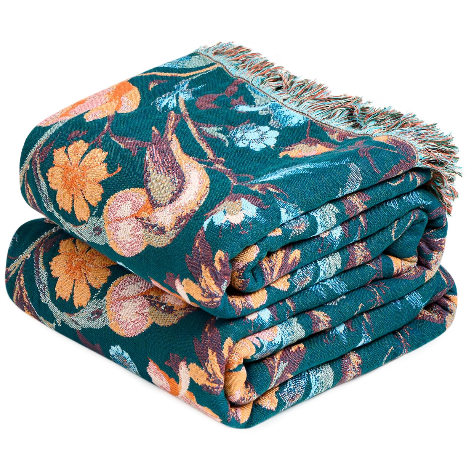 MSGKV Boho Throw Blanket for Couch 50"x60" Cotton Birds Floral Blanket Sofa Chair Blankets Muslin... | Amazon (US)