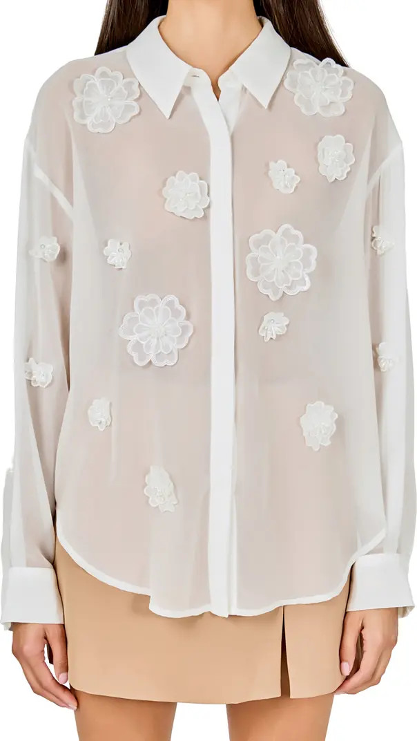 Floral Detail Sheer Shirt | Nordstrom
