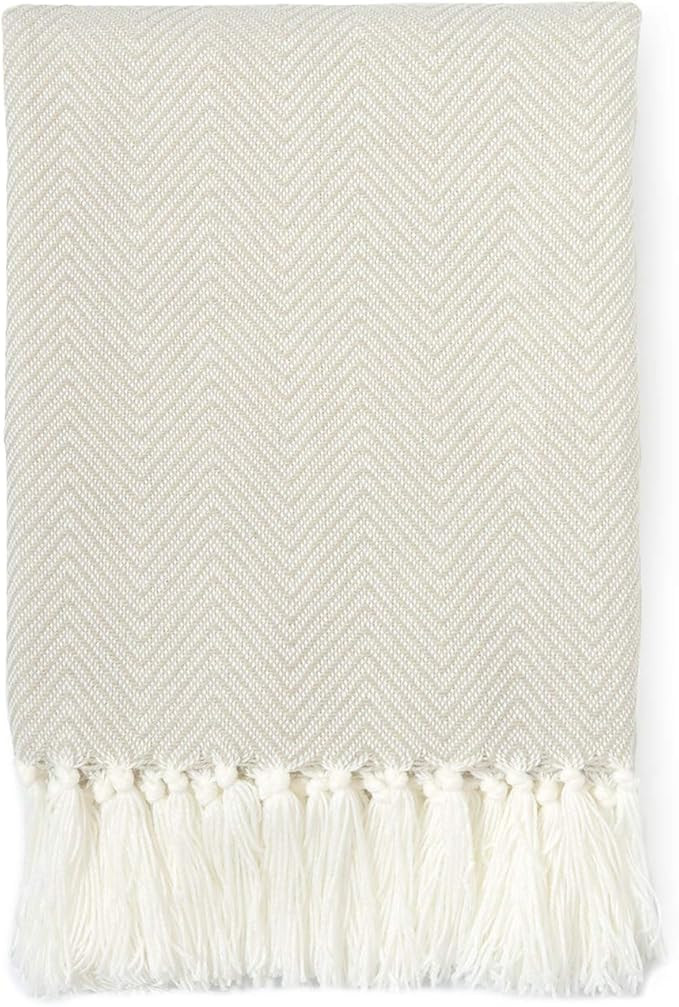 Modern Herringbone Stripes Decorative Knitted Throw Blanket with Fringe for Couch Sofa, 50" x 60"... | Amazon (US)