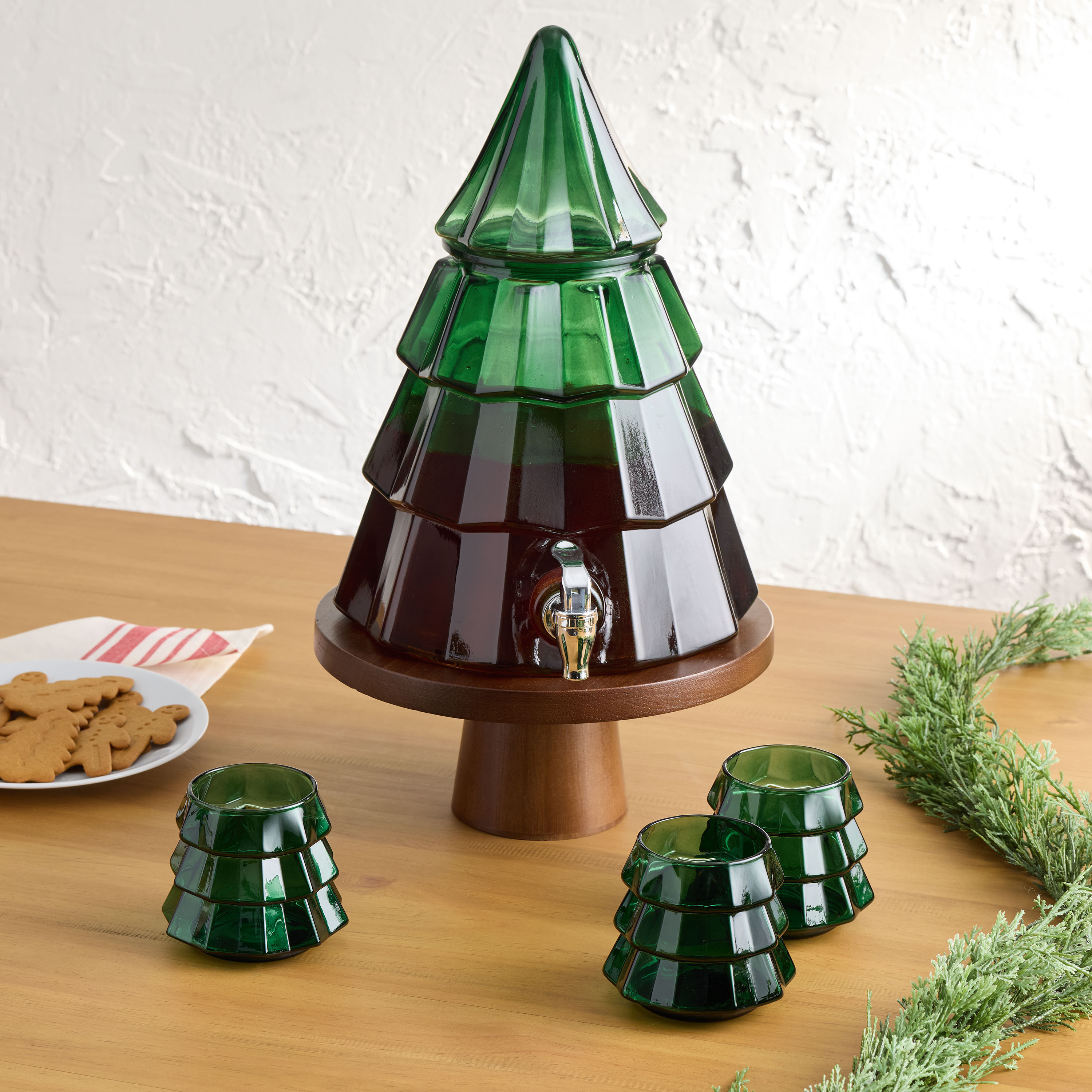 Green Glass Christmas Tree Figural Barware Collection | World Market
