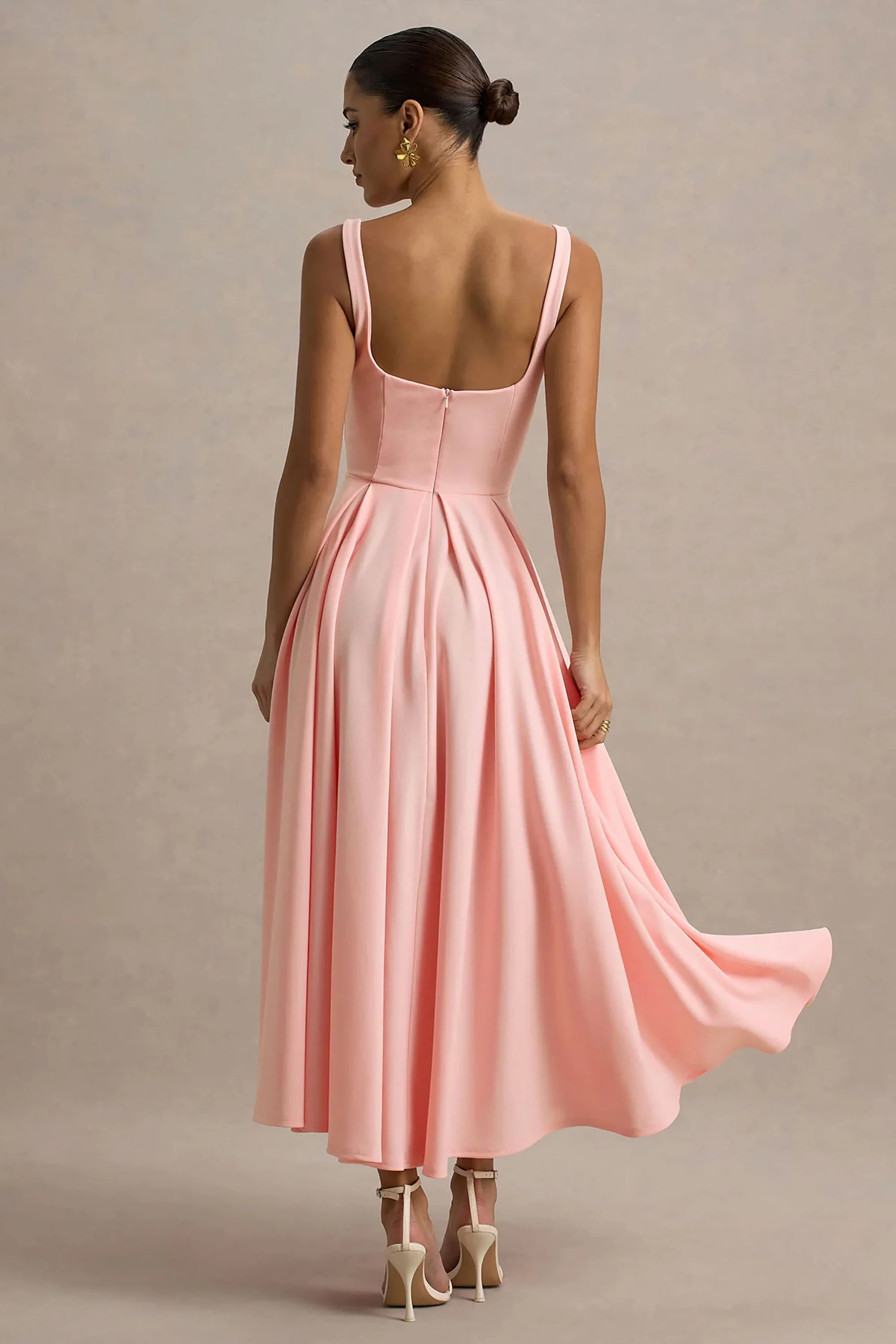 Parina | Pink Strappy Volume-Hem Midi Dress | Club L London
