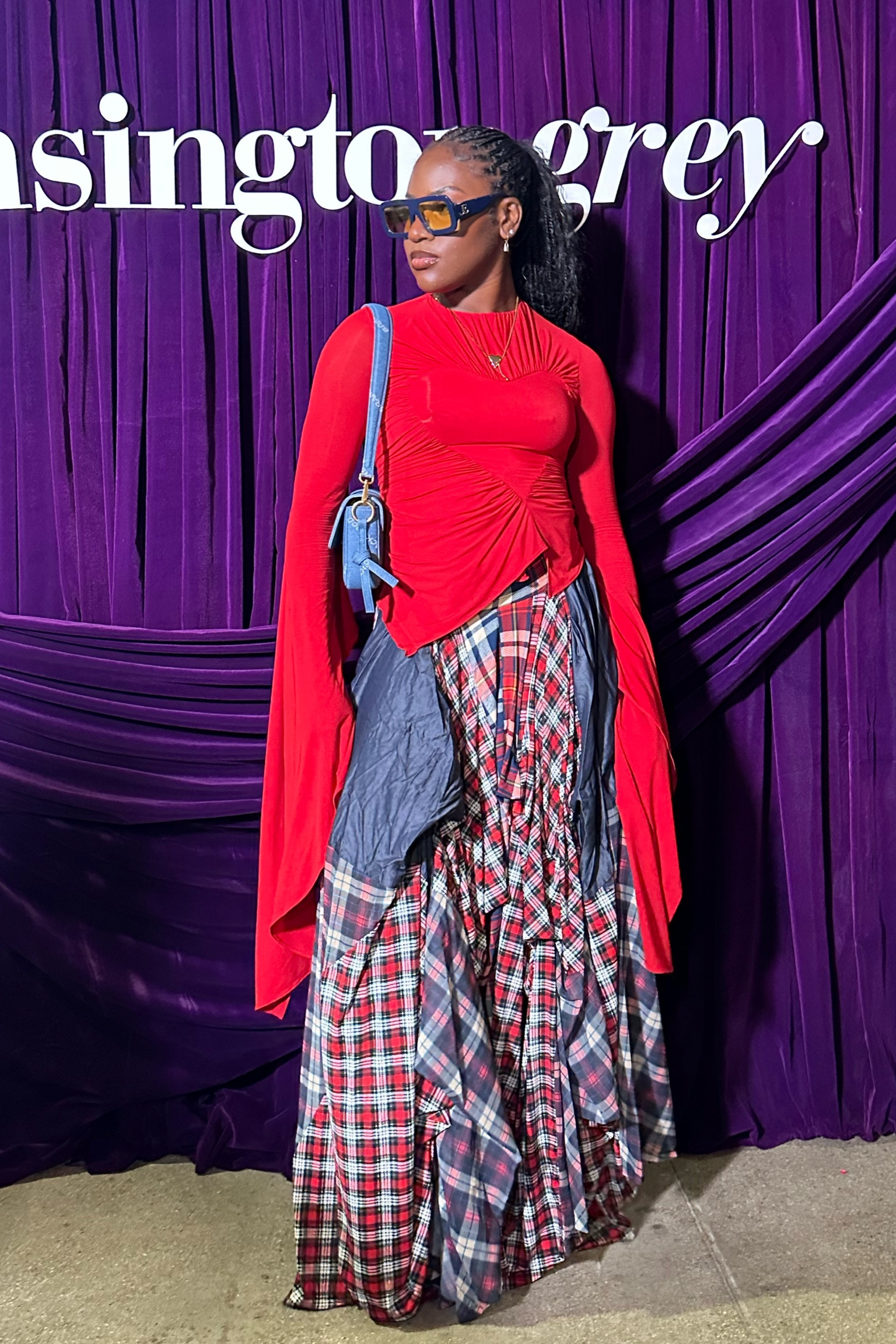 The same top just in red I got in size medium and skirt in medium 
Shades are LORVAE #nyfw