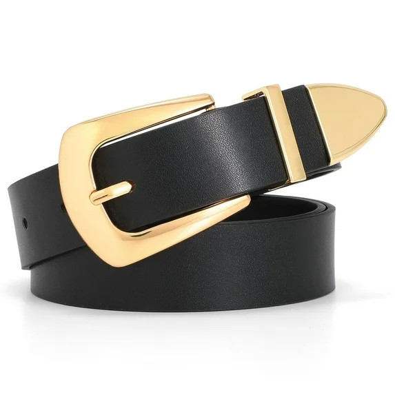 JASGOOD Women Leather Belts for Jeans Dress Ladies Belt with Gold Buckle Black Belts | Walmart (US)