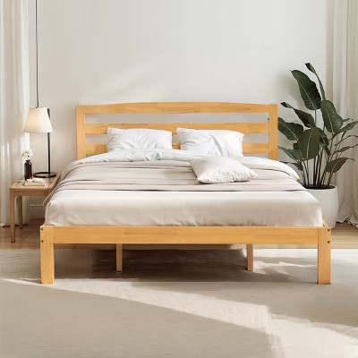 Subrtex Solid Wood Platform Bed with Headboard, Bed Frame with Wood Slat Support, Wood color | Target