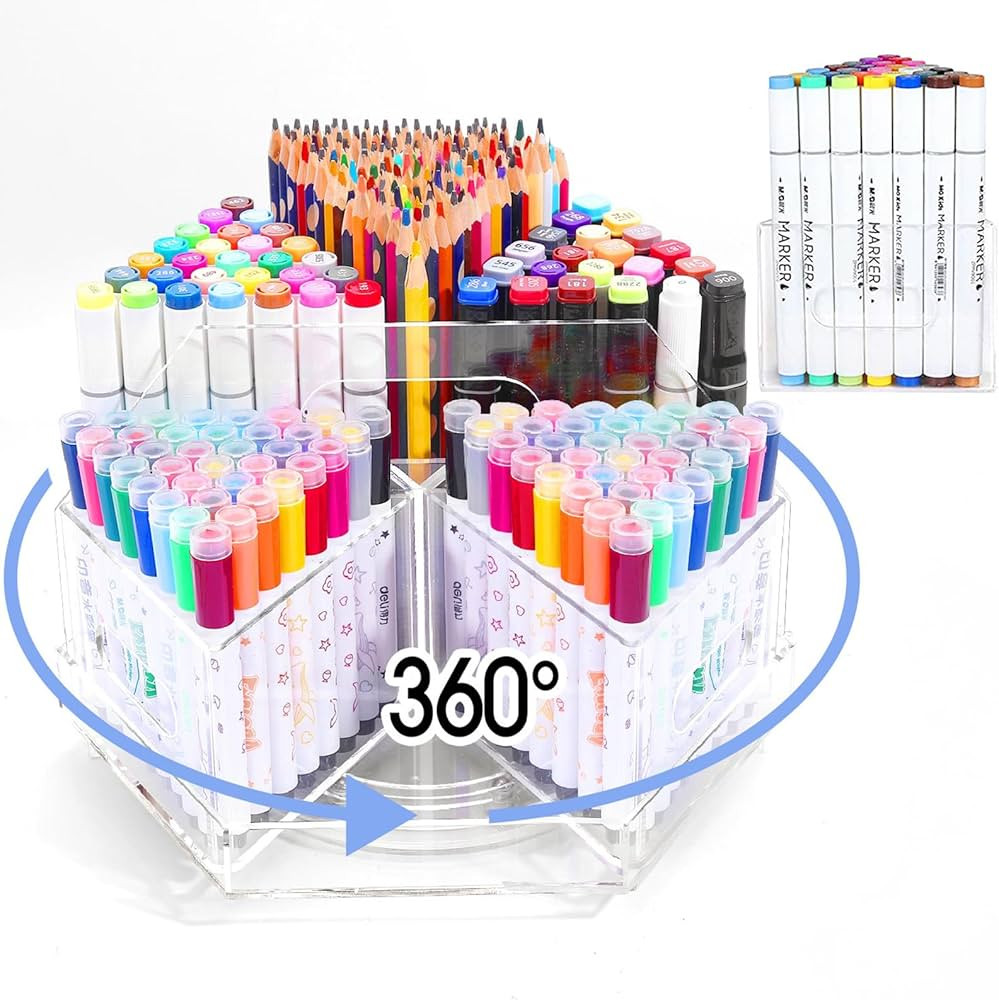 Large Capacity 360° Rotating Marker Organizer with 6 Compartments Acrylic Pen Holders Office Sto... | Amazon (US)