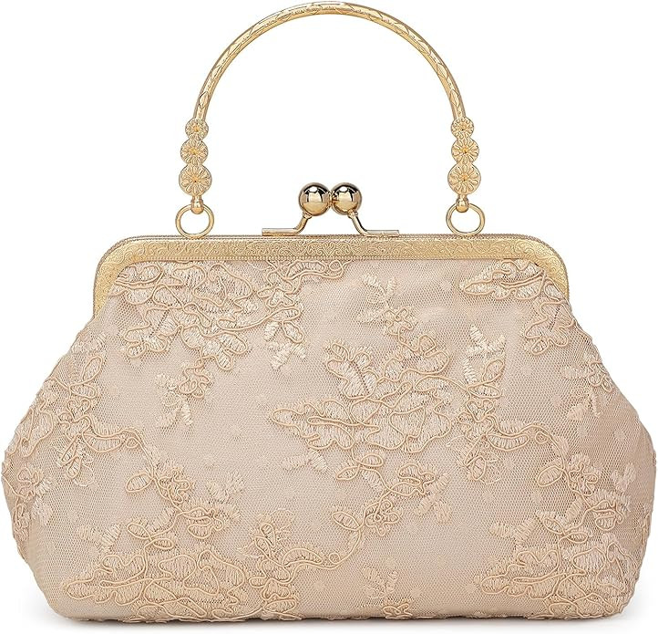 Bolso de mano floral de encaje bordado vintage para mujer, bolso de noche formal, bolso de mano c... | Amazon (US)