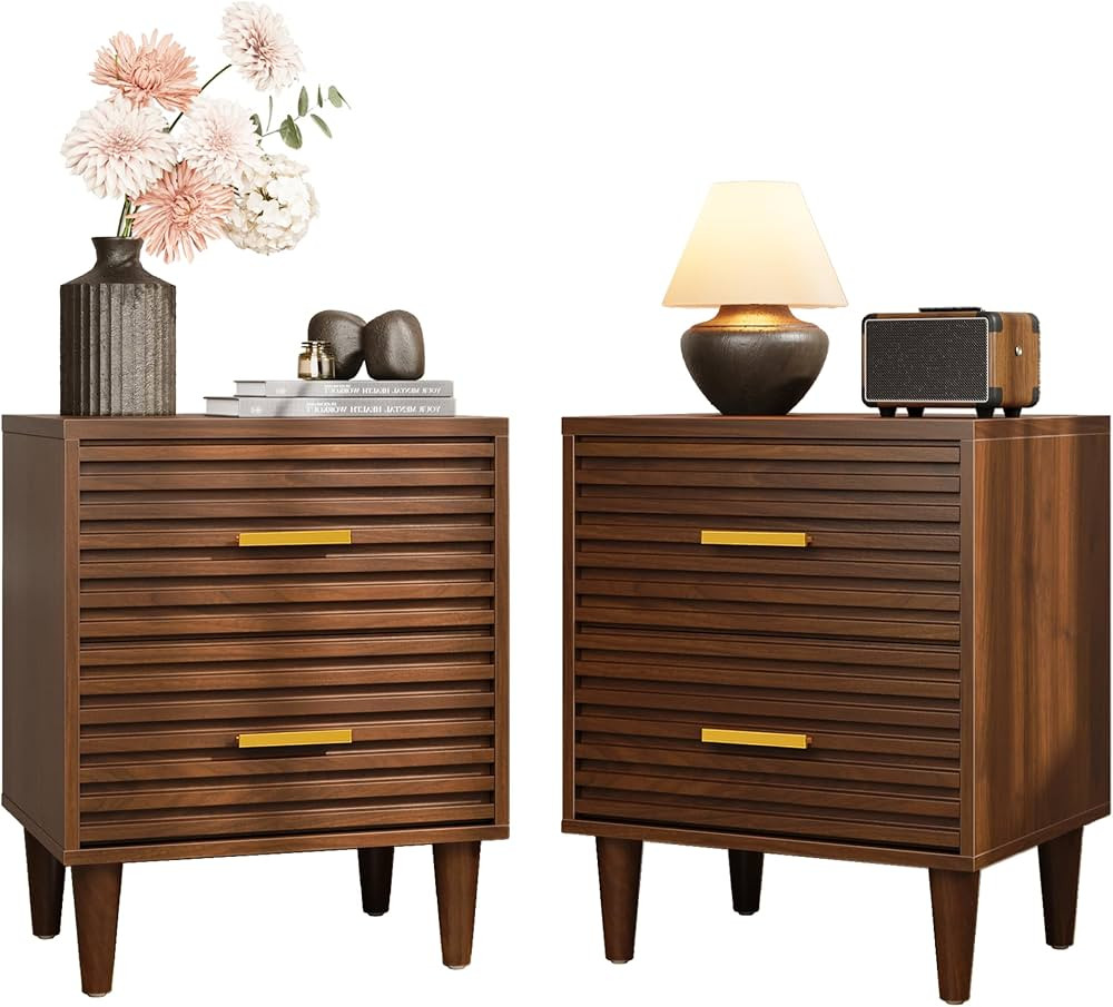 Alohappy Nightstands Set of 2, Mid Century Modern Night Stands, Fluted Bedside Table for Bedroom,... | Amazon (US)