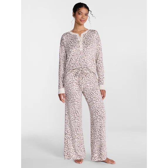 Joyspun Women's Cozy Lounge Collection Hacci Henley Top and Pants, 2-Piece Pajama Set, Sizes XS-3... | Walmart (US)