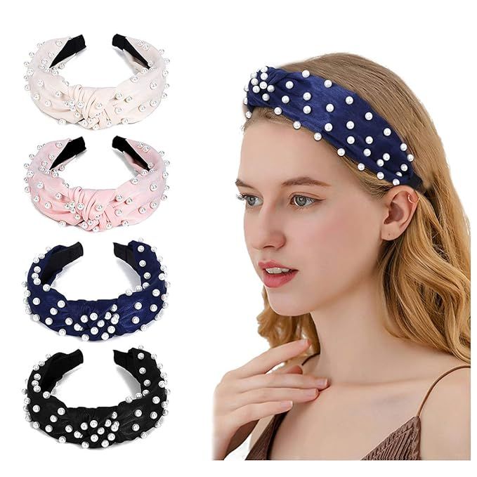 Knot Headband - Womens Plain Headbands Pearl Turban Wide Hair Band Elastic Cross Fashion Hair Acc... | Amazon (US)