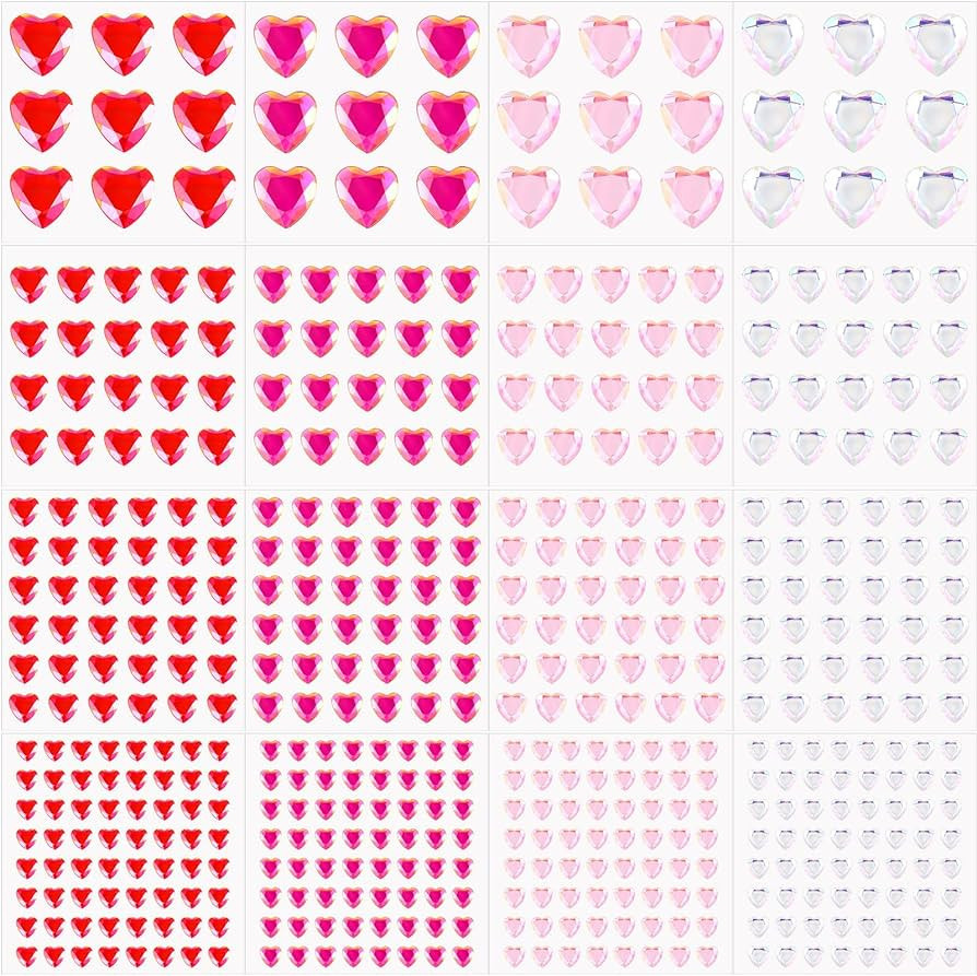 Chuangdi 516 Pcs Acrylic Heart Gems Stickers Rhinestone Face Sticker Crystal Sticker Self Adhesiv... | Amazon (US)