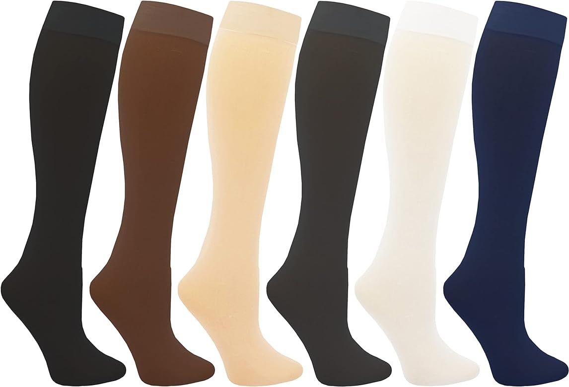 6 Pairs Womens Trouser Socks Stretchy Nylon Sheer Knee High Dress Sock Bulk Pack | Amazon (US)