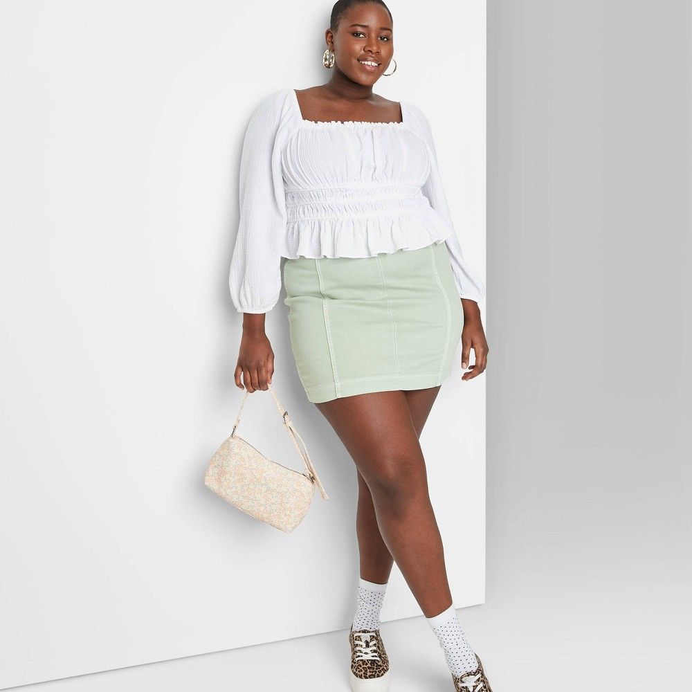Women's Plus Size Seamed Denim Mini Skirt - Wild Fable Light Green 14W | Target